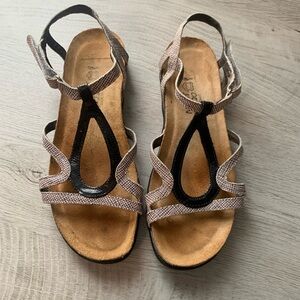 Naot Black and Tan Sandals with Adjustable Ankle Strap